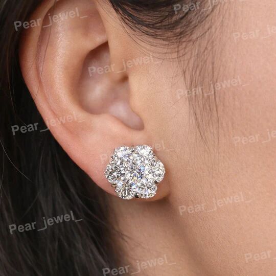 Iced Out Silver Moissanite Cluster Stud Earring For Women