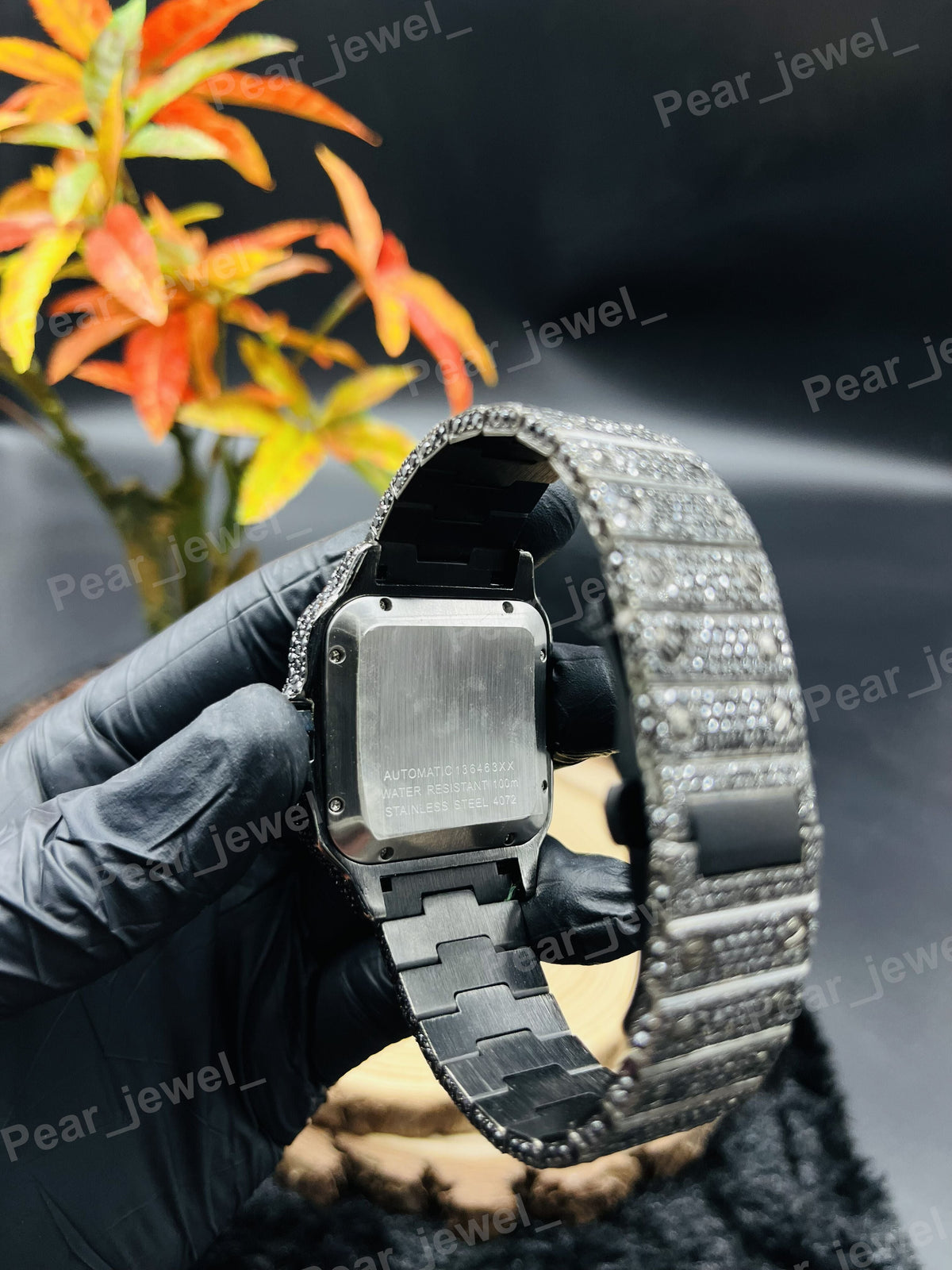 Black VVS Moissanite Diamond Hip Hop Bling Wrist Watch In Stainless Steel