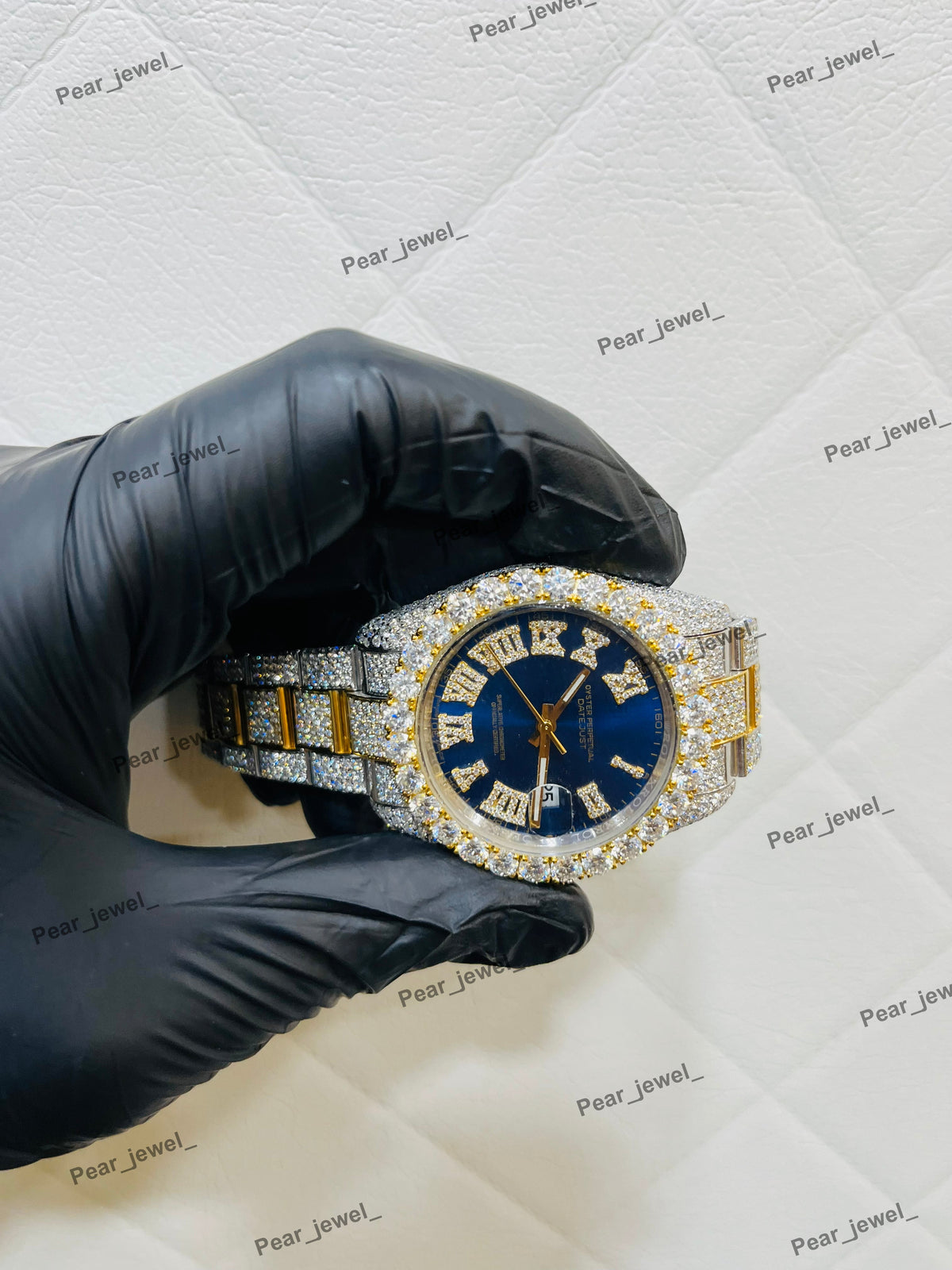 Iced Out Luxury Moissanite Diamond Blue Dial Wrist Watch For Man