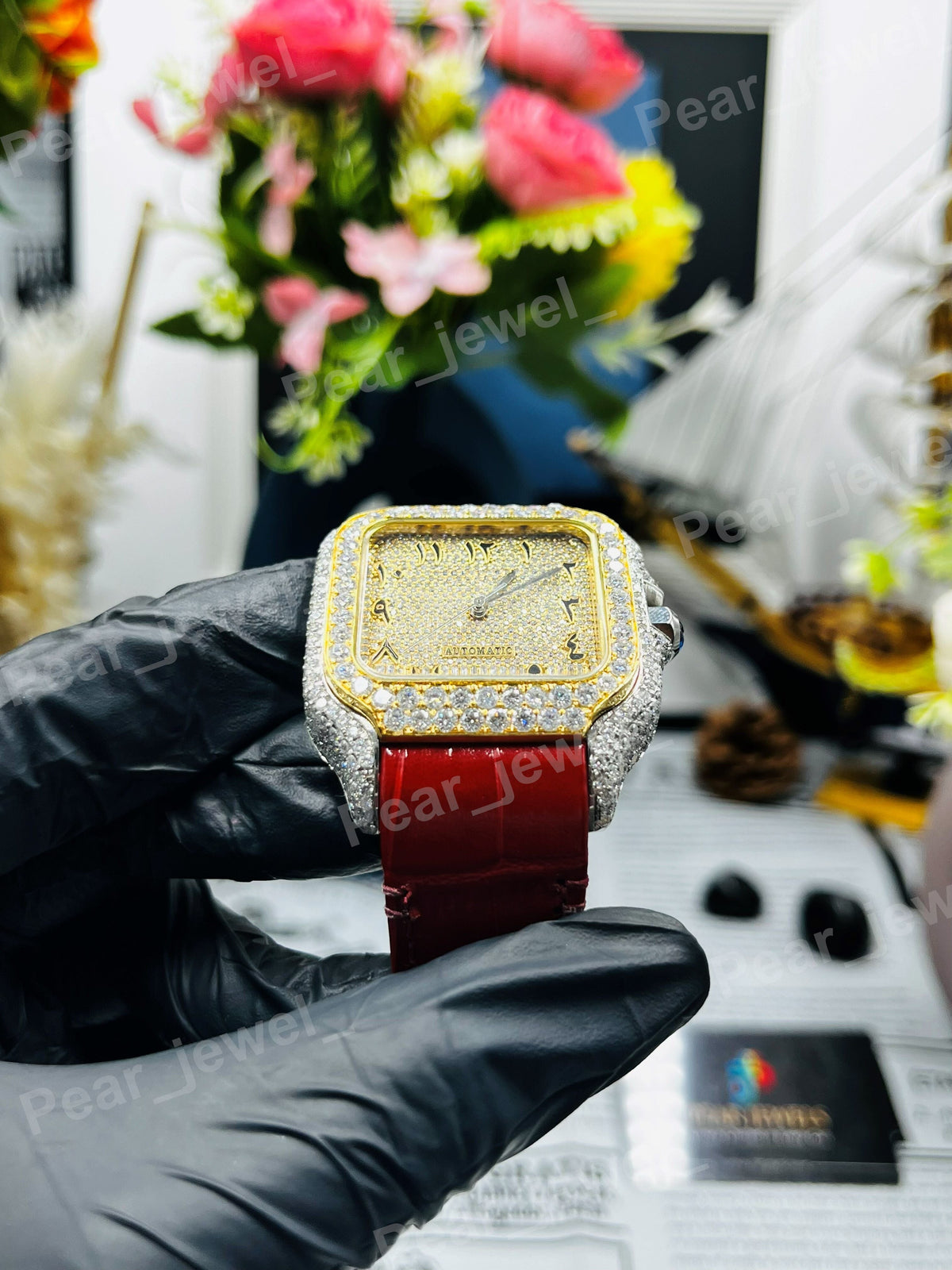 Arabic Moissanite Diamond Case Dial Iced Out Hip Hop Bling Wrist Watch