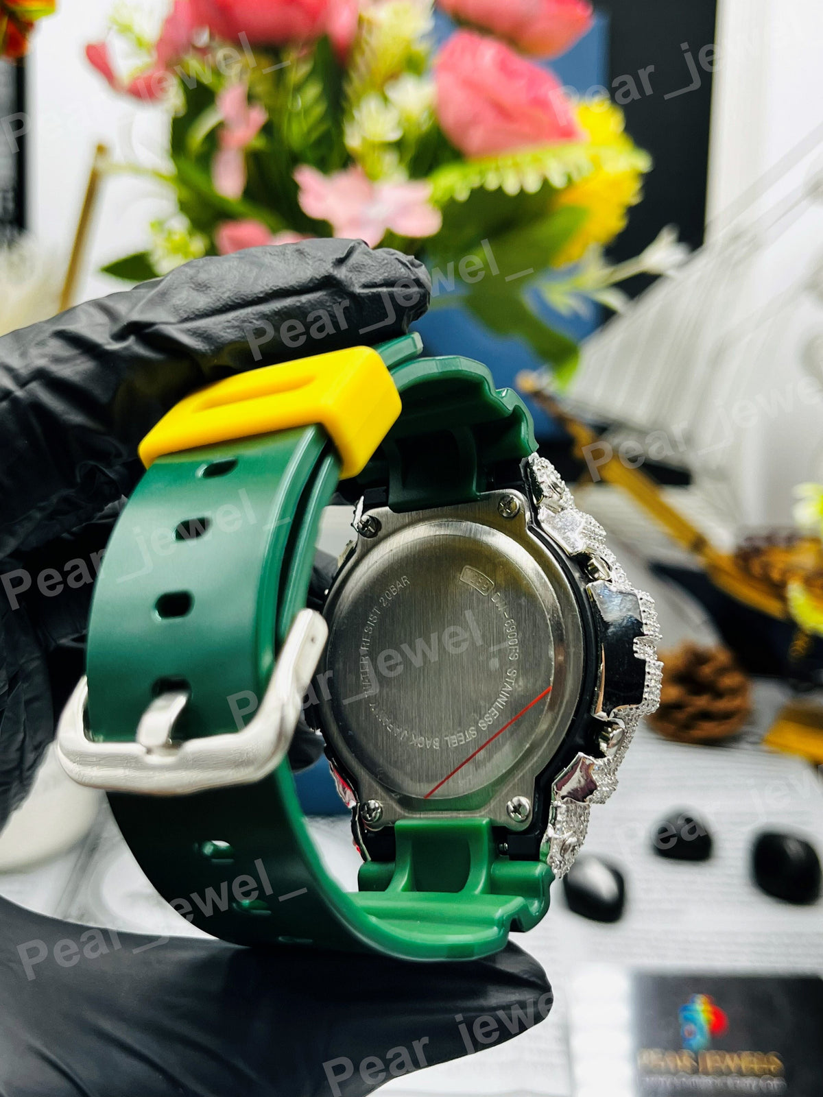Iced Out Yellow Case Dial Moissanite Diamond Bust Down Hip Hop Watch For Party Wear