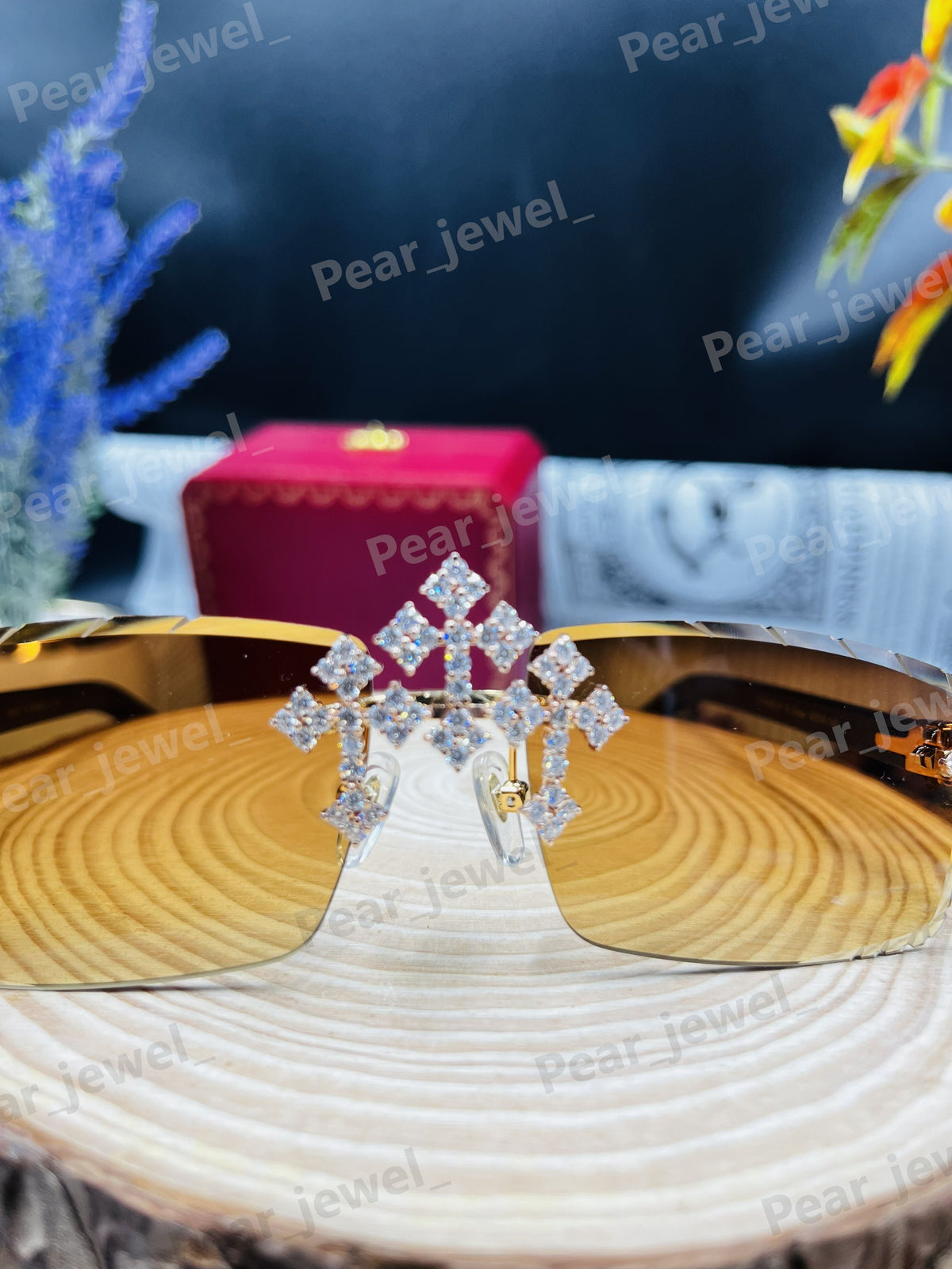 Silver Iced Out Cross Sunglasses VVS Moissanite Diamond Desginer Glasses