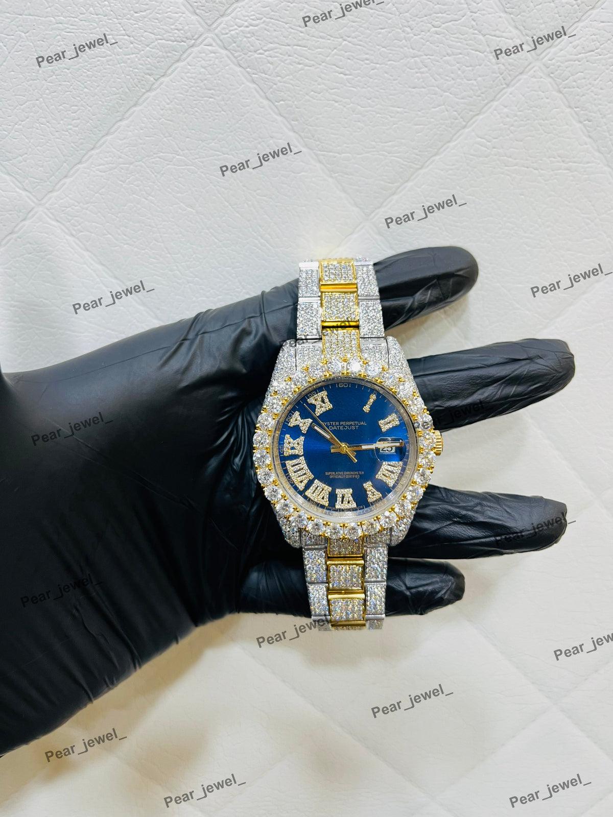 Iced Out Luxury Moissanite Diamond Blue Dial Wrist Watch For Man
