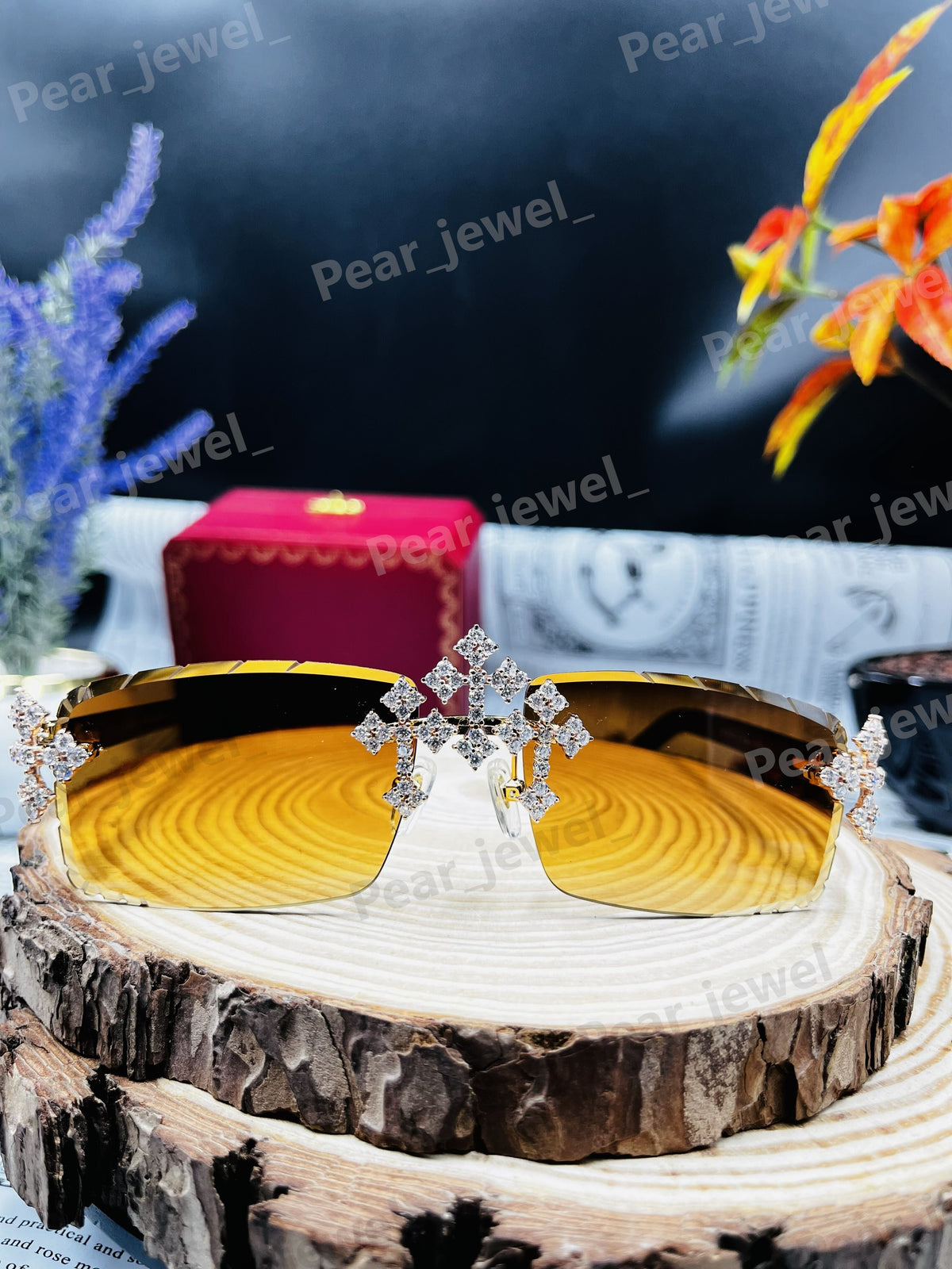 Silver Iced Out Cross Sunglasses VVS Moissanite Diamond Desginer Glasses