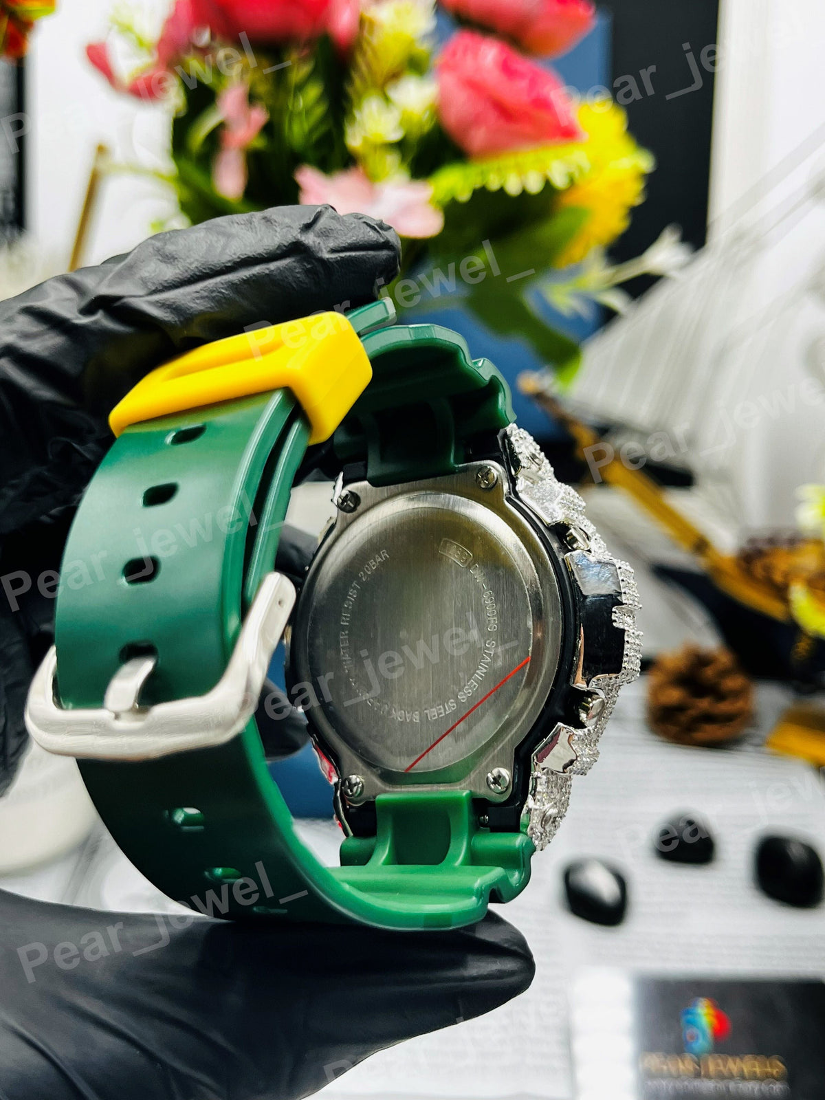 Iced Out Yellow Case Dial Moissanite Diamond Bust Down Hip Hop Watch For Party Wear