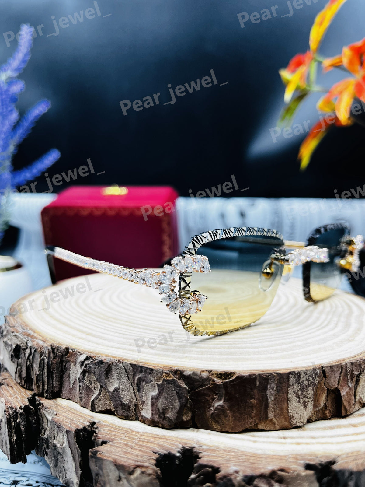 Iced Out 925 Silver Rimless Glasses Pear Cut Moissanite Unique Cut Sunglasses