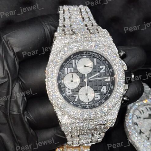 Iced Out 925 Silver Chronograph VVS Moissanite Diamond Wrist watch