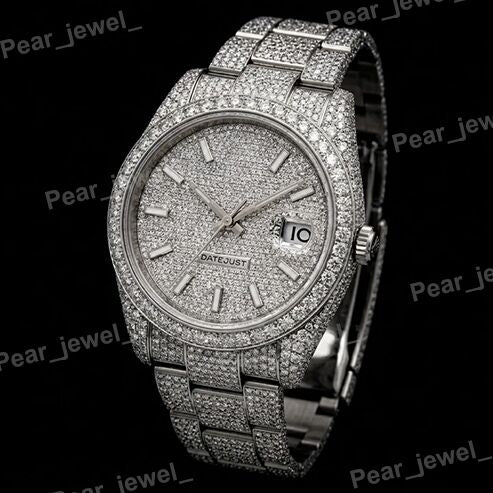 Iced Out Stainless Steel Watch VVS Moissanite Diamond Wrist Watch