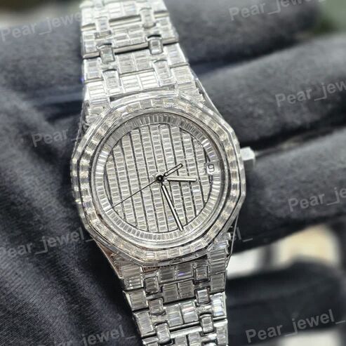 Iced Out VVS Fully Baguette Moissanite Stainless Steel Wrist Watch