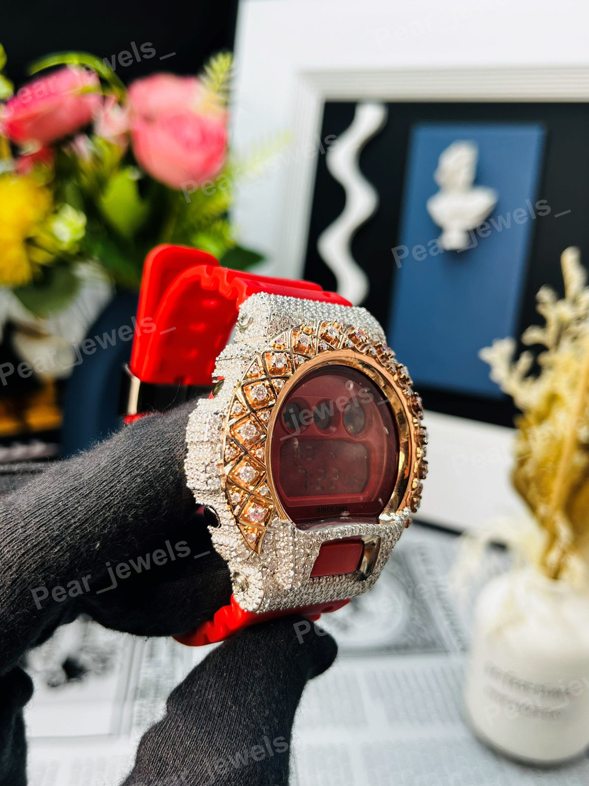 Iced Out Round Cut Moissanite Diamond Bezel Bust Down Men's Watch