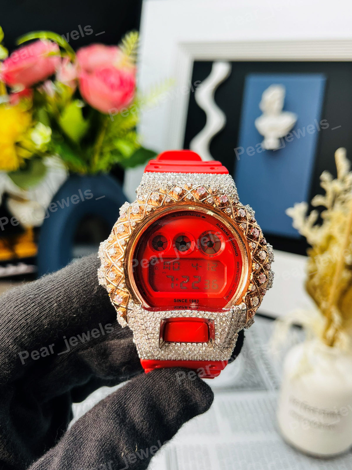 Iced Out Round Cut Moissanite Diamond Bezel Bust Down Men's Watch
