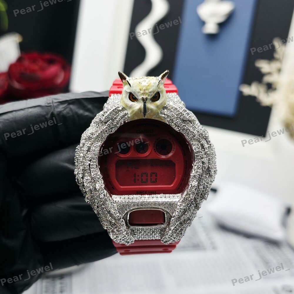 Owl Dial Case Iced Out Moissanite Diamond Hip Hop Statement Wrist Watch