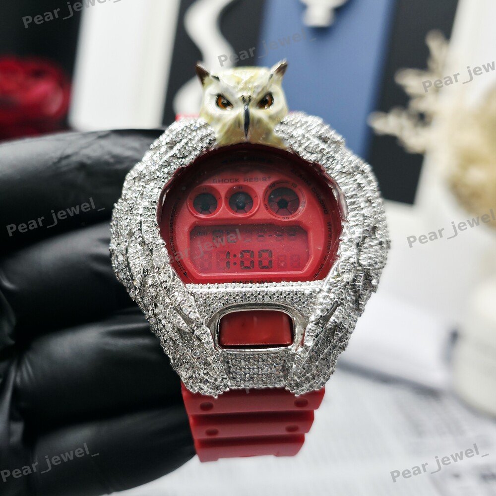 Owl Dial Case Iced Out Moissanite Diamond Hip Hop Statement Wrist Watch