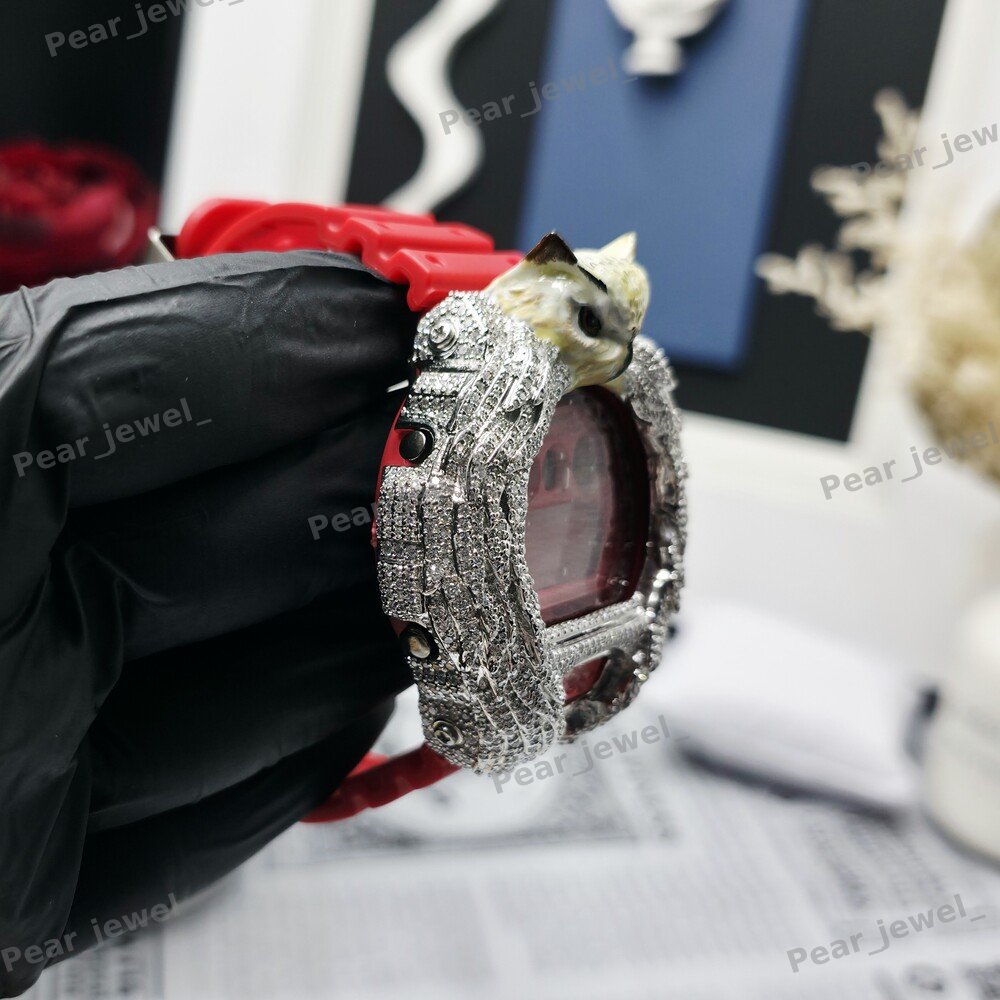Owl Dial Case Iced Out Moissanite Diamond Hip Hop Statement Wrist Watch