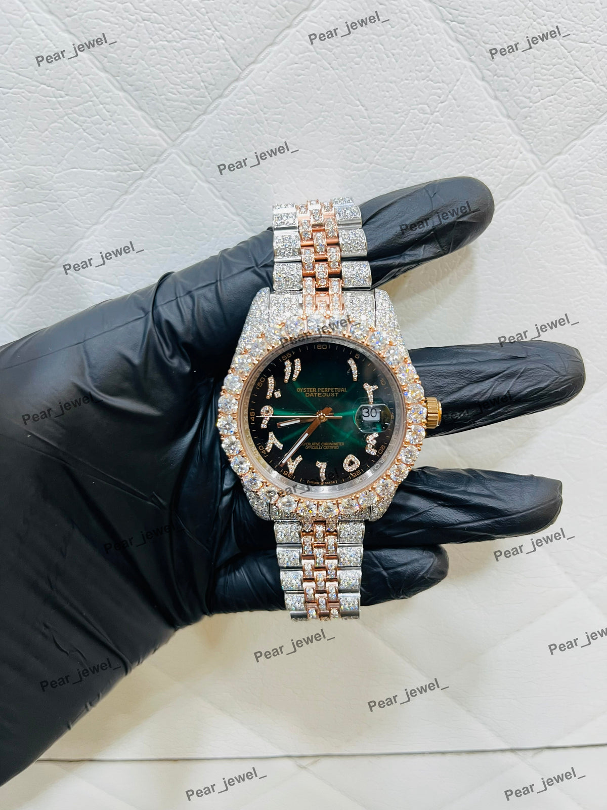 Iced Out Moissanite Diamond Hip Hop Luxury Green Dial Arabic Stainless Steel