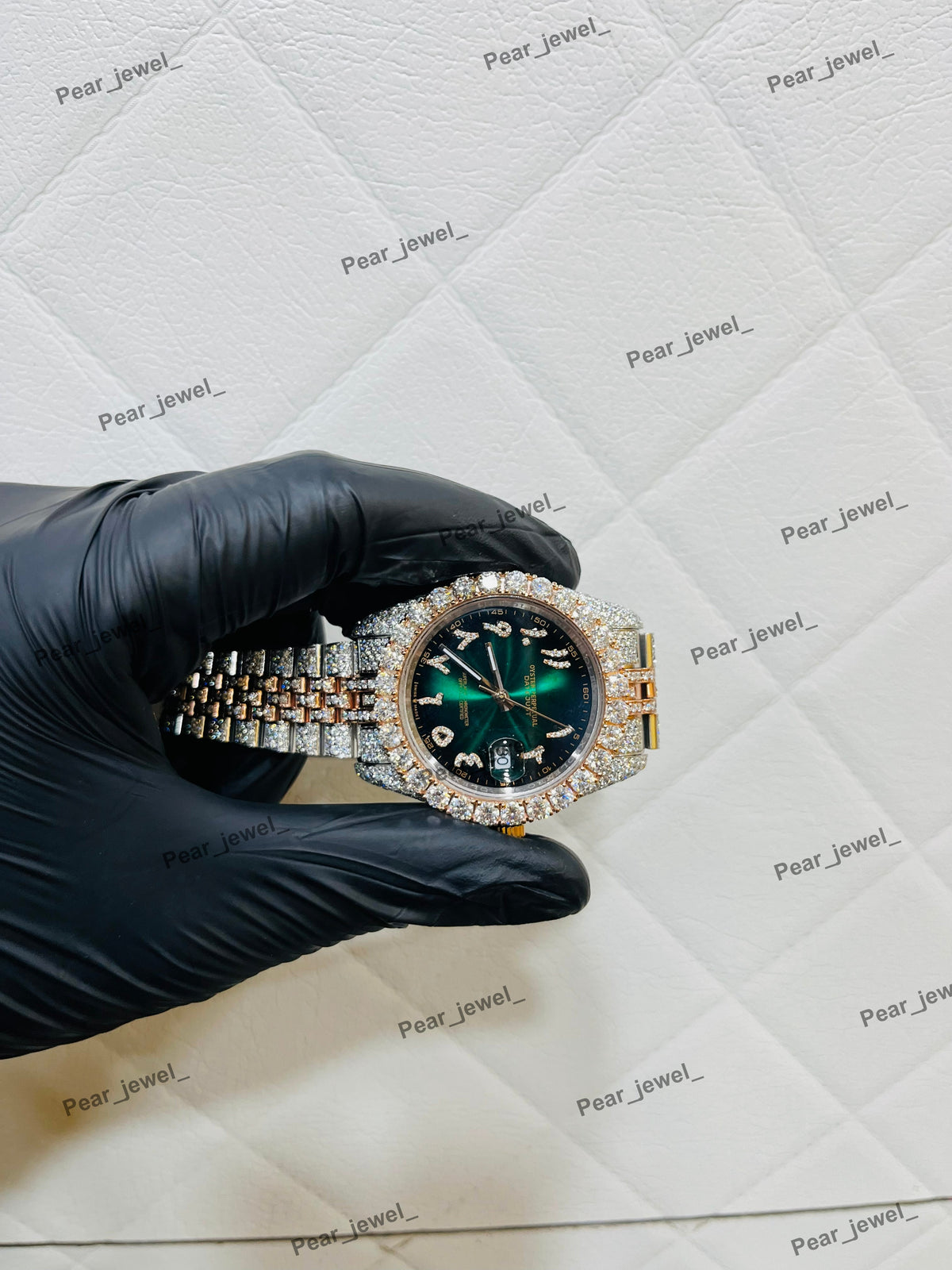 Iced Out Moissanite Diamond Hip Hop Luxury Green Dial Arabic Stainless Steel