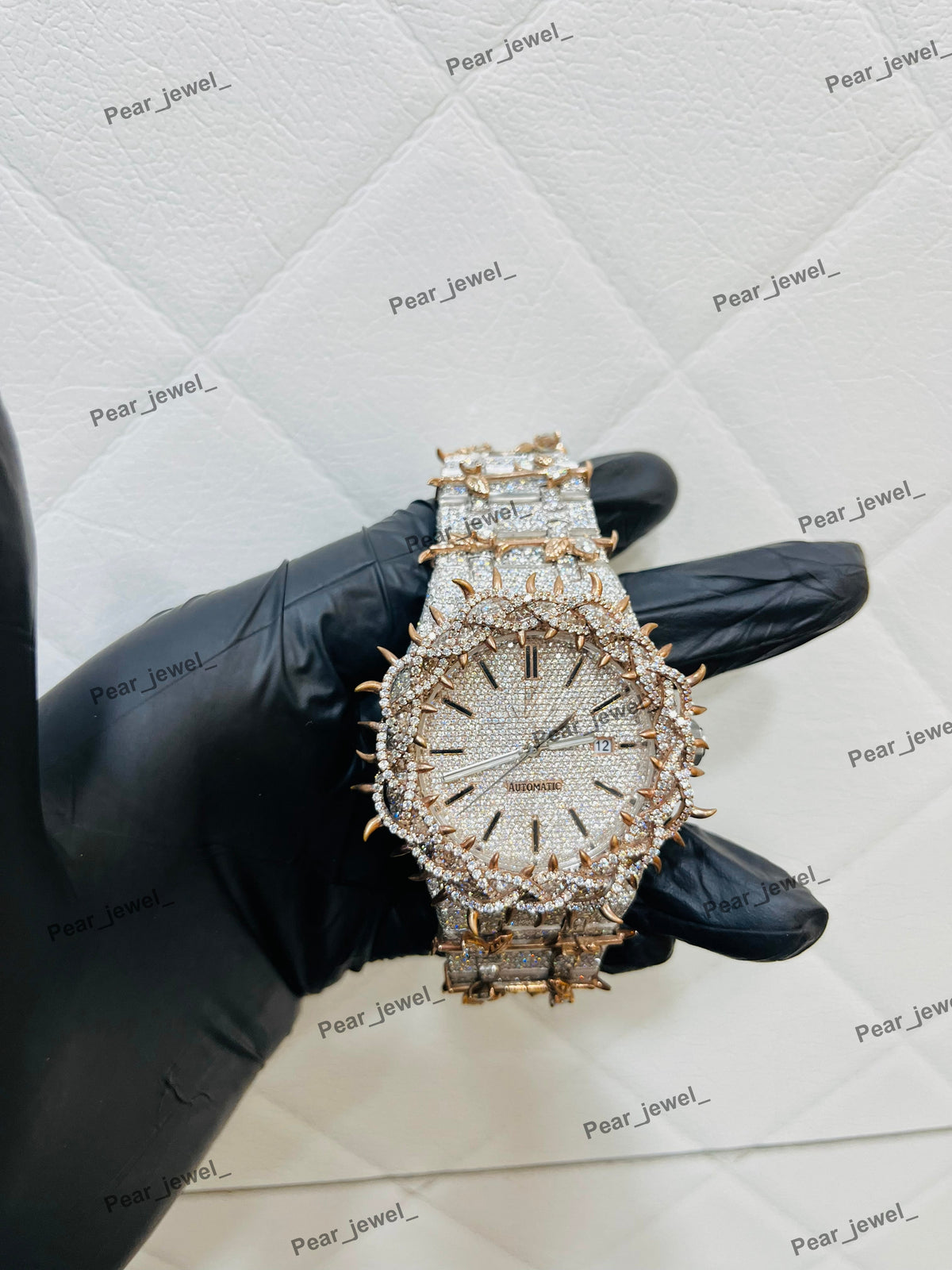 Iced Out Moissanite Diamond Spiked Bezel Hip Hop Watch in Stainless Steel