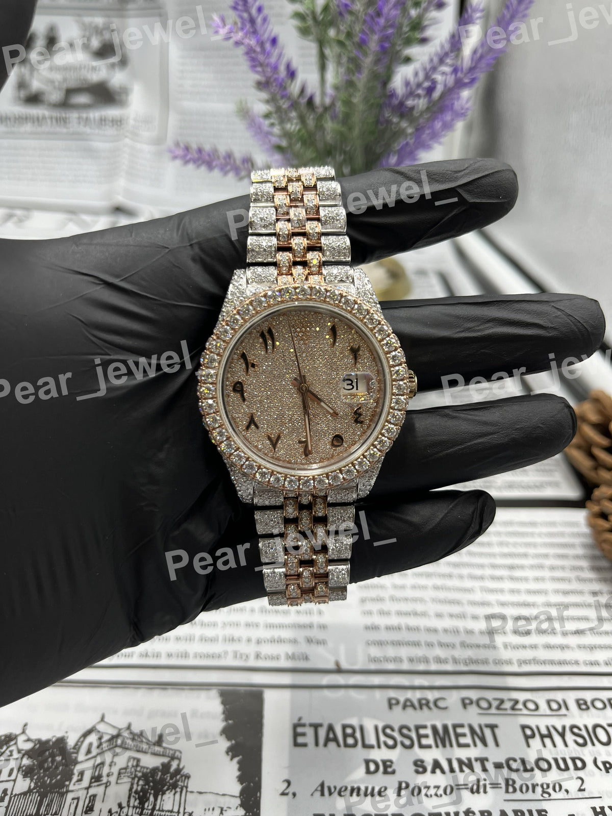 Iced Out Stainless Steel Arabic Case Dial VVS Moissanite Wacth Bust Down Watch