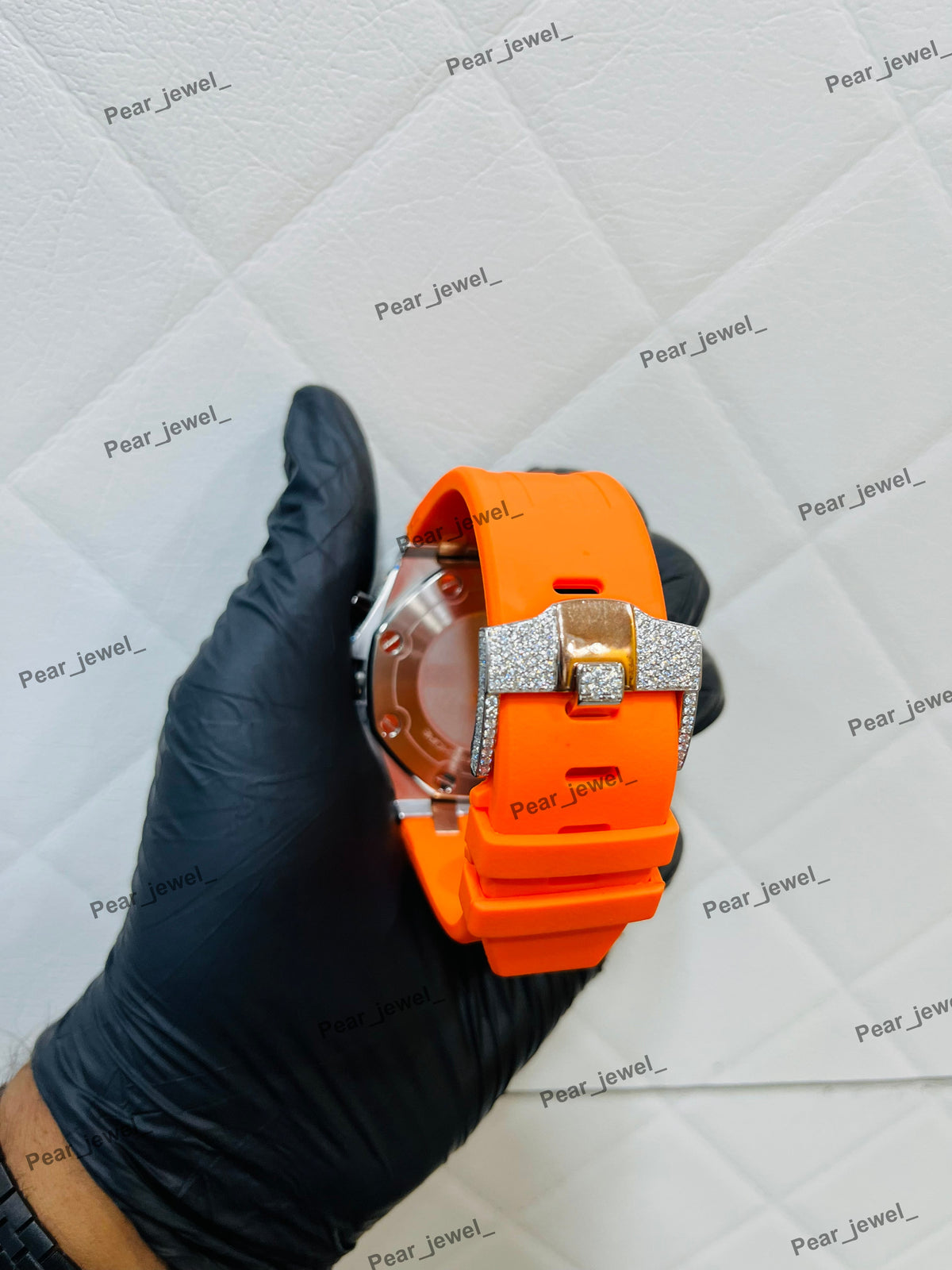 Iced Out VVS Moissanite Diamond Chronograph Hip Hop Watch Orange Strap
