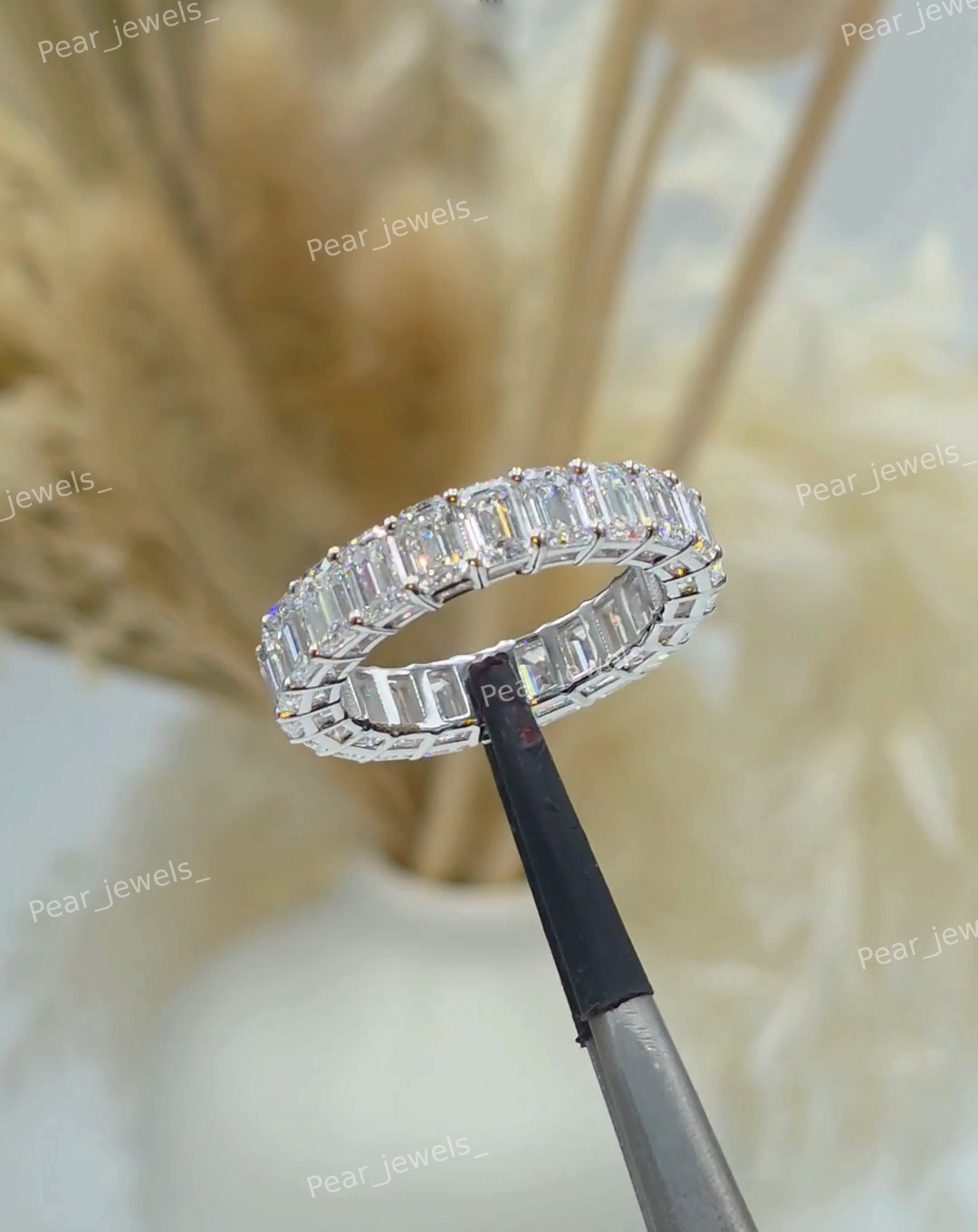 Iced Out Emreald Cut VVS Moissanite Diamond Sparkling 925 Sterling Silver Engagement Ring