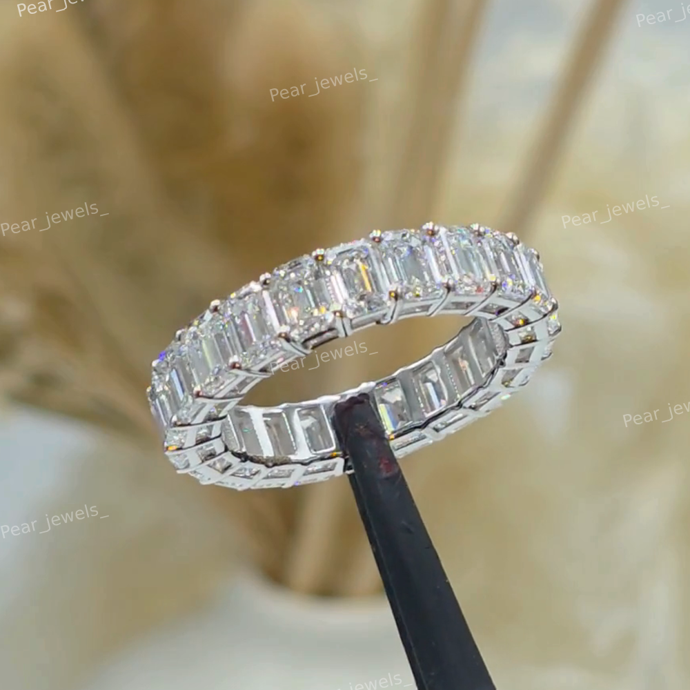 Iced Out Emreald Cut VVS Moissanite Diamond Sparkling 925 Sterling Silver Engagement Ring