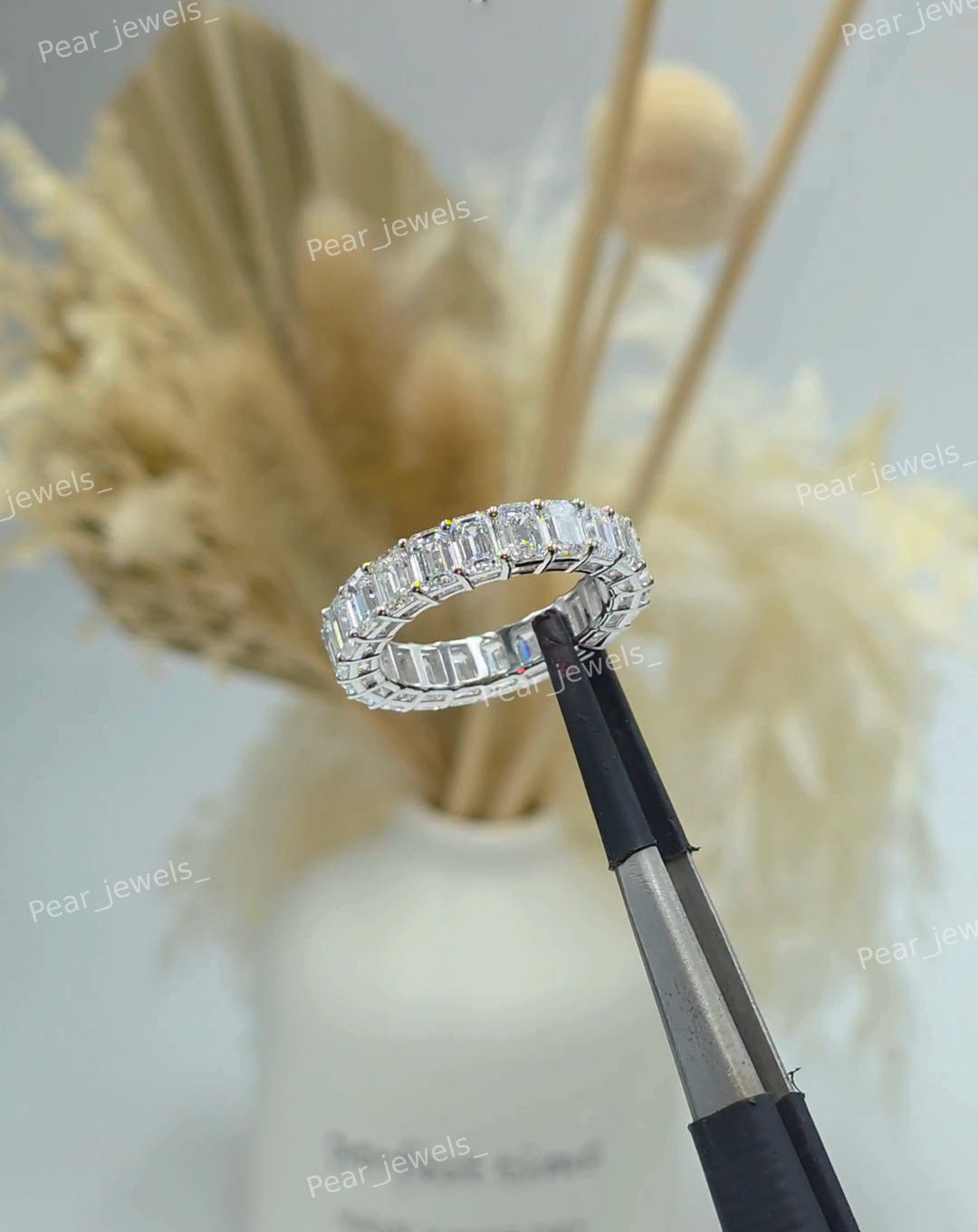 Iced Out Emreald Cut VVS Moissanite Diamond Sparkling 925 Sterling Silver Engagement Ring