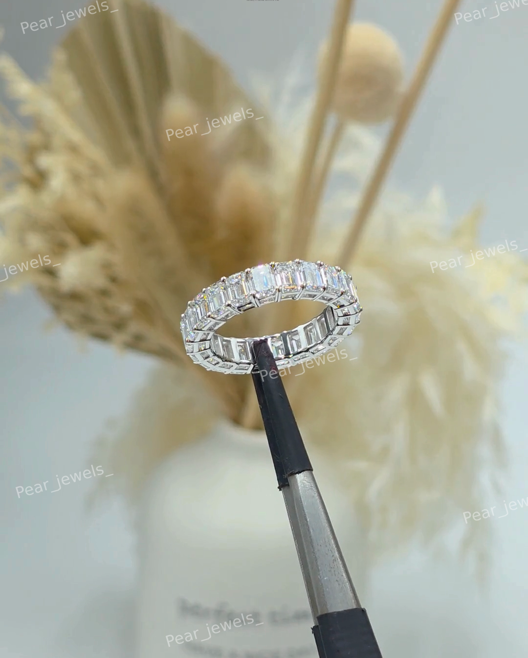 Iced Out Emreald Cut VVS Moissanite Diamond Sparkling 925 Sterling Silver Engagement Ring