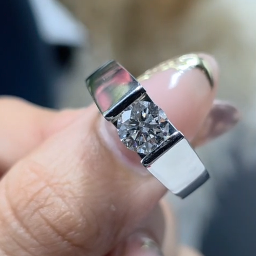 Round Cut Moissanite Diamond Ring Iced Out 925 Sterling Silver Men Engagement Band