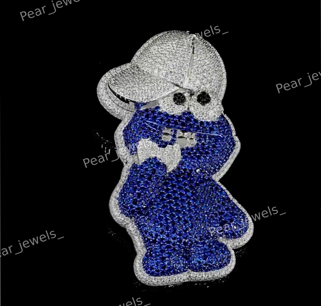 Iced Out Cartoon Face VVS Moissanite 925 Sterling Silver Pendant For Unisex Wear
