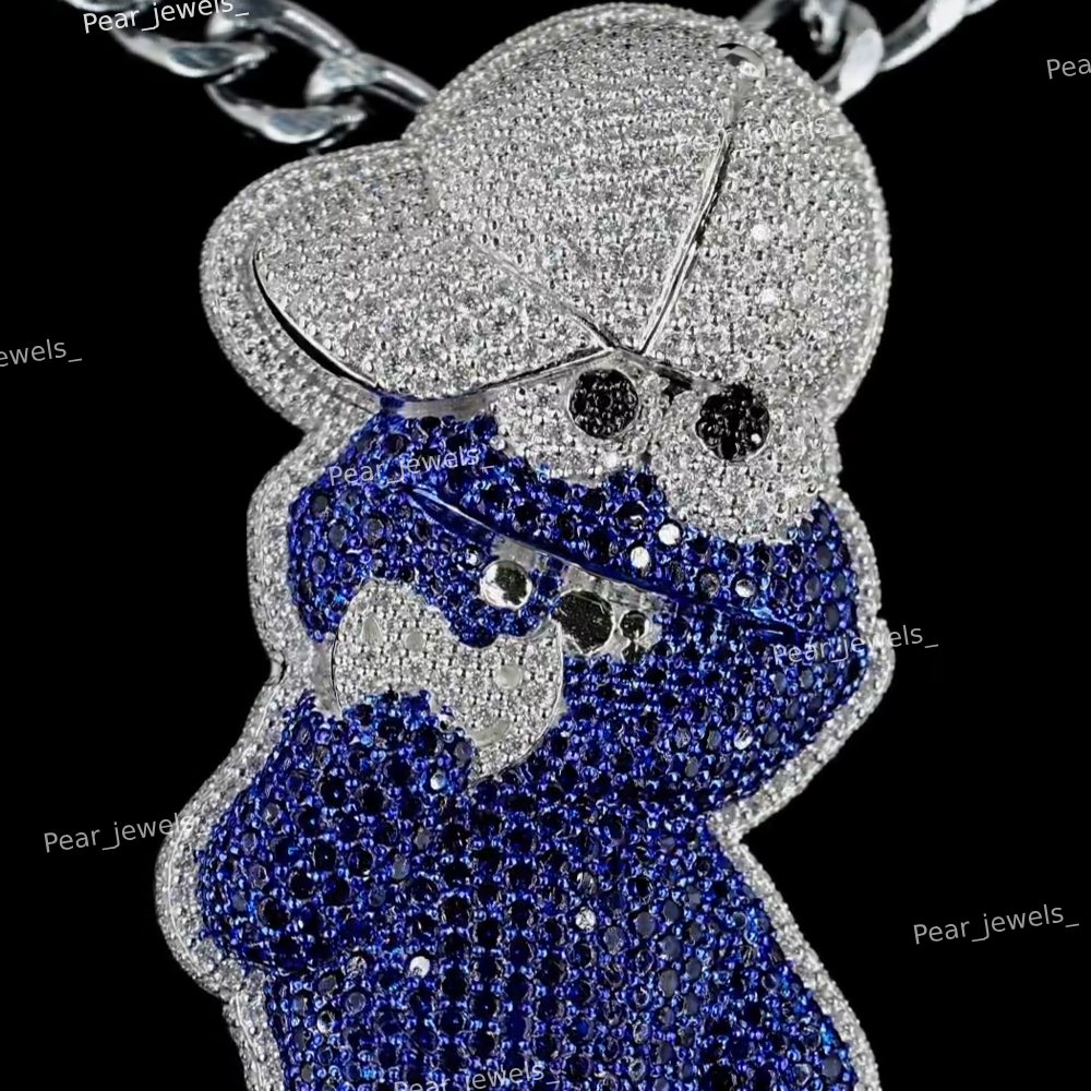 Iced Out Cartoon Face VVS Moissanite 925 Sterling Silver Pendant For Unisex Wear