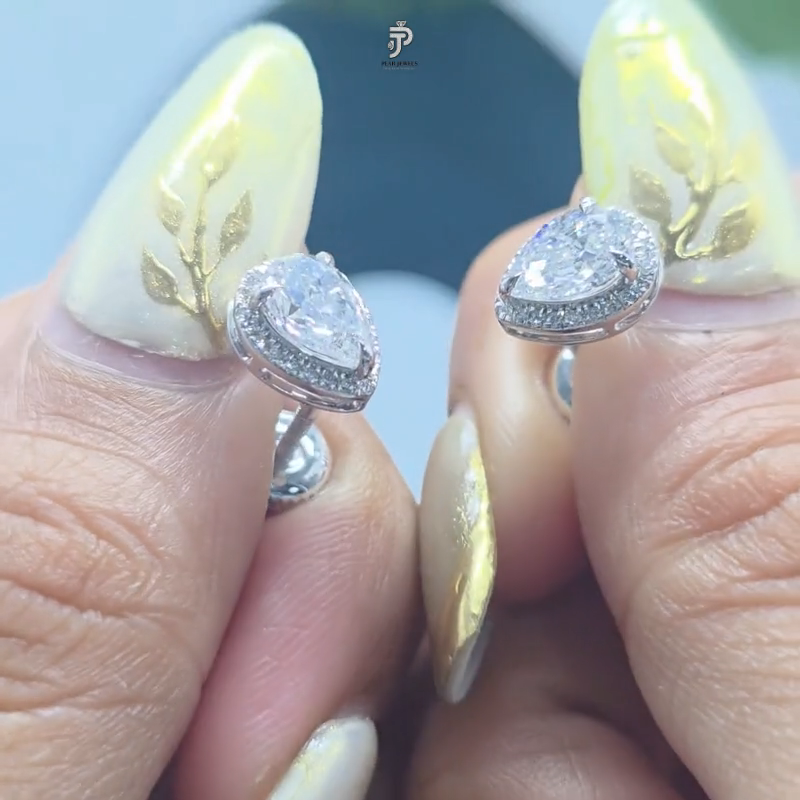 Pear Cut Stud Earring with Secure Screw Back Patch - 925 Sterling Silver