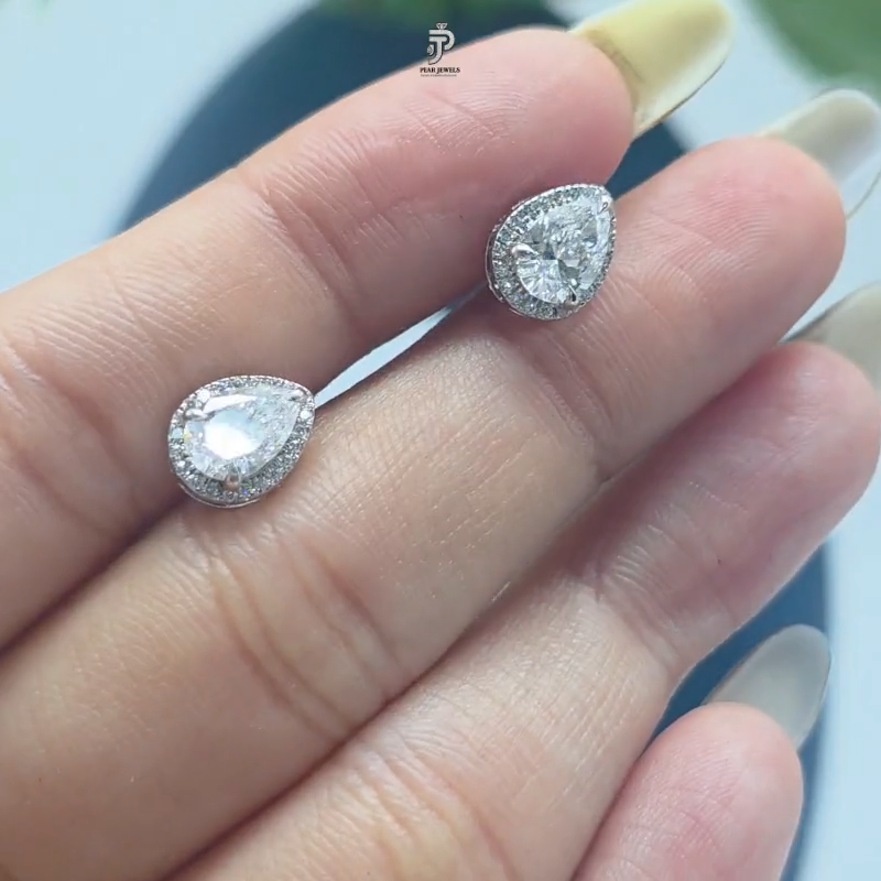 Pear Cut Stud Earring with Secure Screw Back Patch - 925 Sterling Silver