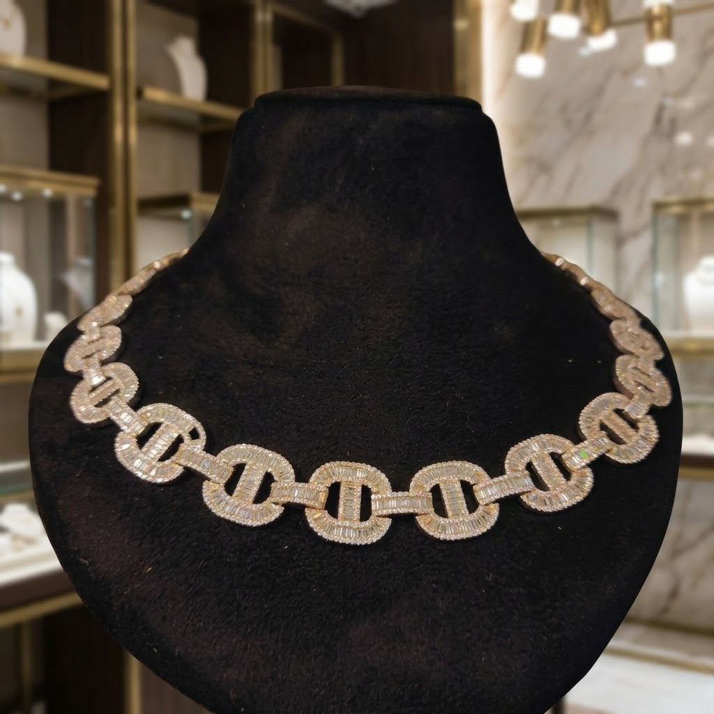 925 Sterling Silver VVS Baguette & Round Moissanite Diamond Necklace